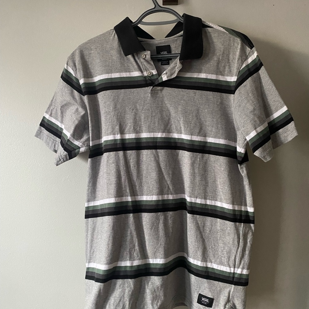 Vans Gray Polo Shirt with Black and White Stripes